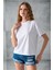 Kadın Bisiklet Yaka Taş Baskılı Pamuklu T-Shirt Beyaz - 925023 5