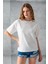 Kadın Bisiklet Yaka Kroche Aksesuarlı T-Shirt Beyaz - 25779 3