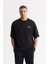 Erkek Siyah Bisiklet Yaka Pamuklu 2 İplik Oversize Fit T-Shirt A51Y1095 1