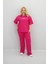 Kadın Büyük Beden Kısa Kollu Etiket Detaylı Bol Paça Eşofman Takımı 8196-25 1