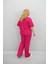 Kadın Büyük Beden Kısa Kollu Etiket Detaylı Bol Paça Eşofman Takımı 8196-25 5
