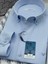 Erkek Slim Fit Uzun Kol Pamuklu Hediye Kutulu Gömlek - Buz Mavi 3