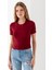 Kadın Bisiklet Yaka A Aksesuarlı Crop T-Shirt Bordo - 25792 6