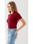 Kadın Bisiklet Yaka A Aksesuarlı Crop T-Shirt Bordo - 25792 7