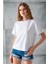 Kadın Bisiklet Yaka Taş Baskılı Pamuklu T-Shirt Beyaz - 925023 6