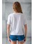 Kadın Bisiklet Yaka Taş Baskılı Pamuklu T-Shirt Beyaz - 925023 8
