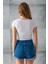 Kadın Bisiklet Yaka Fiyonk Aksesuarlı Crop T-Shirt Beyaz - 25805 8