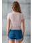 Kadın Bisiklet Yaka Kısa Kollu Çizgili Body Pembe – 25506 8
