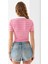 Kadın Polo Yaka Çizgili Pamuklu T-Shirt Pembe Beyaz - 25795 8