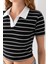 Kadın Polo Yaka Çizgili Pamuklu T-Shirt Siyah Beyaz - 25795 6