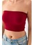 Kadın Straplez Yaka Fitilli Crop Bordo - MS0000245 6