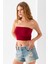 Kadın Straplez Yaka Fitilli Crop Bordo - MS0000245 7
