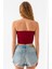 Kadın Straplez Yaka Fitilli Crop Bordo - MS0000245 8