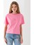 Kadın Bisiklet Yaka Baskılı %100 Pamuklu T-Shirt Pembe - 925024 6