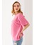 Kadın Bisiklet Yaka Ayıcık Baskılı T-Shirt Pembe - 25764 6