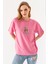 Kadın Bisiklet Yaka Ayıcık Baskılı T-Shirt Pembe - 25764 7