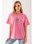 Kadın Bisiklet Yaka Ayıcık Baskılı T-Shirt Pembe - 25764 8
