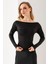 Kadın Kayık Yaka Omzu Büzgü Detaylı Uzun Kollu Bluz Siyah - 2433 7