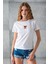 Kadın Bisiklet Yaka Ayıcık Nakışlı %100 Pamuklu T-Shirt Beyaz - 25786 6