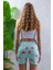 Kadın Beli Lastikli Desenli Şort Pijama Altı Turkuaz - 2027 7