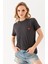 Kadın Bisiklet Yaka Kalp Nakışlı Bürümcük T-Shirt Antrasit - 254427 6