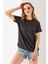Kadın Bisiklet Yaka Kalp Nakışlı Bürümcük T-Shirt Antrasit - 254427 7