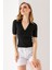 Kadın Polo Yaka Kısa Kollu Düğmeli Body Siyah - MS0000561 6