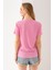 Kadın Bisiklet Yaka Kalp Nakışlı Bürümcük T-Shirt Pembe - 254427 8