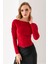 Kadın Kayık Yaka Omzu Büzgü Detaylı Uzun Kollu Bluz Bordo - 2433 6