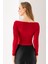 Kadın Kayık Yaka Omzu Büzgü Detaylı Uzun Kollu Bluz Bordo - 2433 8