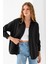 Kadın Siyah Uzun Kollu Basic Pamuklu Oversize Gömlek - 3900 2