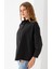 Kadın Siyah Uzun Kollu Basic Pamuklu Oversize Gömlek - 3900 6