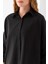 Kadın Siyah Uzun Kollu Basic Pamuklu Oversize Gömlek - 3900 7