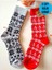 2 Çift Bambu Termal Soket Yılbaşı Hediye Kadife Yumuşak Etnik Kadın Çorabı Kırmızı Gri Çorap 36-40 1