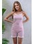 Kadın Askılı Şortlu Dantel Detaylı Çizgili Pijama Takımı Pembe Beyaz - 2031 5