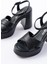 P-105 Siyah Çapraz Kalın Topuklu Kadın Sandalet 4