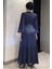 Yan Bağcık Detaylı Tesettür Saten Abiye Elbise P-00016358 4