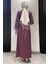 Kolları Güpürlü Taşlı Bel Bağcıklı Tesettür Saten Abiye Elbise P-00016257 4
