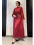 Kolları Güpürlü Bel Kuşaklı Tesettür Saten Abiye Elbise P-00016256 1