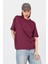 Bordo Omuz Yazı Baskılı %100 Pamuk Oversize Tişört 2150-30M 1
