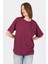 Bordo Omuz Yazı Baskılı %100 Pamuk Oversize Tişört 2150-30M 3