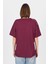 Bordo Omuz Yazı Baskılı %100 Pamuk Oversize Tişört 2150-30M 5