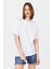 Beyaz Omuz Yazı Baskılı %100 Pamuk Oversize Tişört 2150-30M 1
