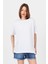 Beyaz Omuz Yazı Baskılı %100 Pamuk Oversize Tişört 2150-30M 2