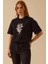Kadın Taş Detaylı Baskılı T-Shirt - Siyah 1