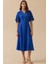 Kadın Düğme Detaylı Volan Kol Midi Elbise - Saks Mavi 1