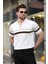 Beyaz Fermuarlı Polo Yaka Triko Erkek T-Shirt E7299 1