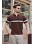 Kahverengi Fermuarlı Polo Yaka Triko Erkek T-Shirt E7299 1