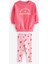 Pamuklu Pembe Baskılı Sweatshirt Tayt Alt Üst Takım 4