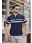 Lacivert Fermuarlı Polo Yaka Triko Erkek T-Shirt E7299 1